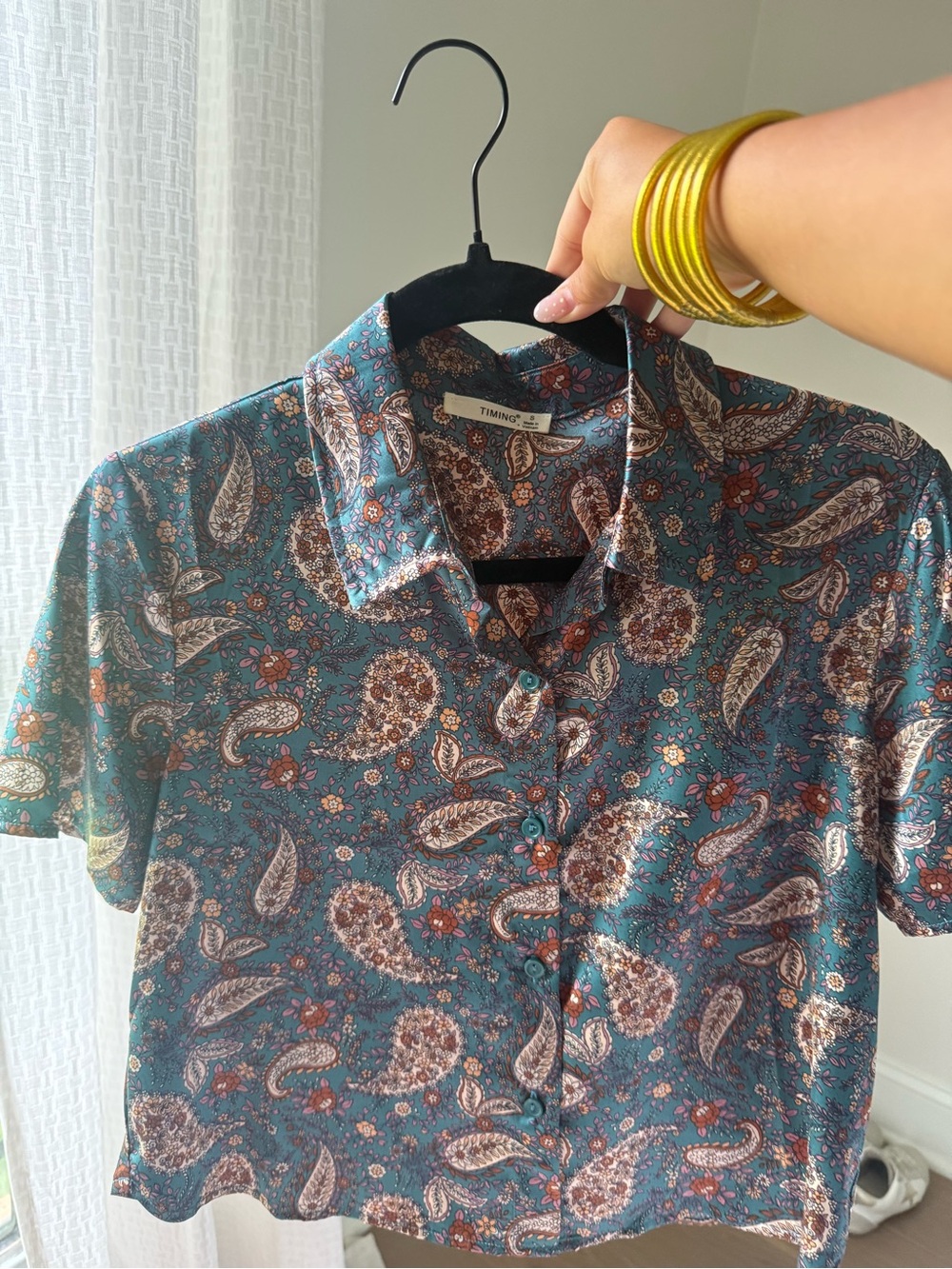 TIMING Teal Paisley Short-Sleeve Button-Down Shirt